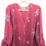 Figueroa & Flower Womens Blouse Size 2X Burgundy Embroidered Boho Romantic Red Photo 2