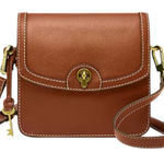 Fossil  Ainsley Small Flap Crossbody handbag Medium Brown Leather NWT $195 Photo 0
