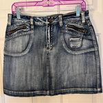 L.A. Blues  Jean Skirt Size 10 Faux Zipper‎ Pockets Front 15 3/4" Waist x 15" Long Photo 0