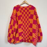 BiBi Oversized Checkered Cardigan Size Medium Pink Orange Boho Photo 6
