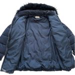 Loft Coat Blue Faux Fur Detachable Hood Crushed Velvet Puffer Quilted Coat Small Photo 7
