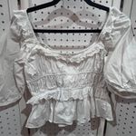 Kourt White Ruffle Square Neck Puff Sleeve Smocked Peplum Top Size S Photo 4