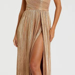 Mac Duggal NWT Ieena 26275 Gold Metallic Ruched A-Line Gown Sz 8 $398 Photo 0