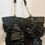 DSW Black Faux Leather Ruffle Bag with Makeup Pouch Photo 0