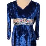 April Cornell Victorian Crushed Velvet Cottagecore Embroidered Midi Dress XS Blue Photo 1