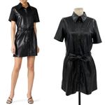 Nanushka Roberta Black Faux Leather Mini Shirt Dress Western Size Medium Photo 1
