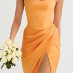House Of CB  Tangerine Satin Pleated Corset Midi Dress Size XS Photo 0