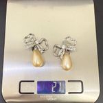Vintage K.J.L. Kenneth Jay Lane Pave Crystal Bow Faux Pearl Tear Drop Earrings Silver Photo 11