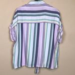BeachLunchLounge  Women’s Colorful Stripes Knot Hem Wide Sleeve Button-Up Shirt Photo 4