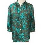 Trina Turk New Bob Bon 3/4 Sleeve Button Down Silk Casual Blouse Top Size Small Photo 1