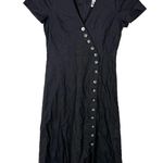 Madewell  Linen-blend button-wrap midi dress in Black Photo 3