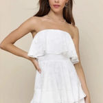 Lulus  White Floral Ruffled Strapless True Lover Burnout Mini Dress Photo 0