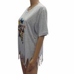 Costa Rica Gray Tee Shirt with Butterfly Print and Beaded Fringe Womens Large Photo 5
