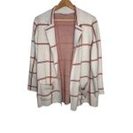 Loft Cream Burnt Orange Plaid Knit Blazer Cardigan Sweater Women Size Medium Photo 1