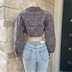 HYFVE  Cropped Animal Print Distressed Denim Jacket Women’s large Photo 1