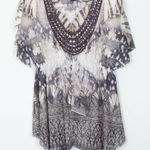 Style & Co Womens Butterfly Sequin Embroidered Babydoll Blouse Size L Boho Photo 0