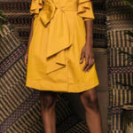 Johanna Ortiz Tulip Evolution Ruffle Shoulder Stretch Poplin Wrap Jacket Dress 8 Yellow Photo 1