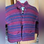 Eddie Bauer Vintage  Wool Cardigan Sweater Maroon Navy Striped Collared Large Photo 0