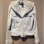 Sheri Bodell Vintage Light Blue Denim Corduroy Jacket with Fur Size L Photo 0
