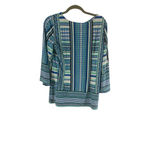 Sunny Leigh Women's  Tunic Top S Blue Green Geometric 3/4 Sleeve Photo 7