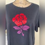 PINK - Victoria's Secret NTM: Victoria’s Secret PINK Black Crop Top w/ Red & Purple Rhinestone Rose Sz M Photo 5