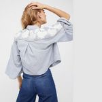 Free People  Liya Embroidered Striped Blouse Top Photo 3