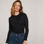 Good American NWT  Black Stretch Jersey Crewneck Bodysuit - Size 2 (Medium) Photo 12