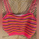 🦋🍭EUC Strriped Knit Crop Tank Top Tie Back Festival Boho Crochet Size L 🩷🧡💜 Multiple Size L Photo 3