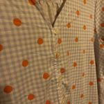 Lands' End Medium (10-12) Blue White Gingham Orange Polka Dot Button Front Top Photo 2