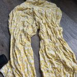 Aerie  Yellow White Floral Print Smocked Cutout Wide Leg Cropped Jumpsuit S Photo 8