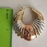 Boutique Tricolor Gold Chunky Hoop Earrings Greek Key Photo 4