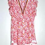 Poupette St. Barth Sz S Sasha Mini Dress in Orange Mid 70s Garden Floral Photo 3