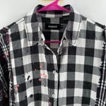 Desigual  Shirt Women's Size Medium 'Vive' Patchwork Plaid Long Sleeve Cotton B&W Photo 6
