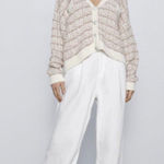 ZARA Blogger Fave Metallic Jeweled Cardigan Sz Small Photo 0