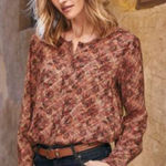 Peruvian Connection  Floral Plaid Print Flowy Button Up Blouse Top Size Medium Photo 0