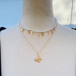 White Beads Gold Tone Butterflies Layered Necklace Photo 2