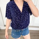 ASTR navy dot short sleeves crinkle wrap top Photo 1