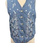 Vintage STONEBROOK Blue White Embroidered Denim Vest M Size M Photo 0