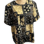 Notations  black, tan and white floral blouse Photo 0