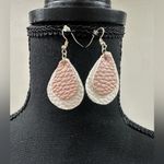 Elegant Pink and White Leather Teardrop Earrings Photo 1