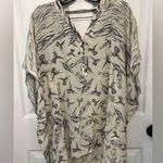 Yoana Baraschi  Women’s Silk Ivory Bird Print Short Sleeve Button Up Flowy Blouse Photo 0