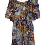 Umgee Paisley Print Dress Off Shoulder Short Sleeve Bohemian Style Small Photo 0