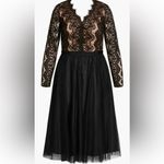 City Chic  Black and Tan Rare Beauty Lace Bodice Long Sleeve Midi Dress Size 18 Photo 3