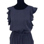 Katie Q Womens Wide Leg Jumpsuit Ruffle Sleeve Open Tie Back Navy Blue Size 4‎ Photo 1