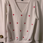 SheIn White Sweatshirt with Red Heart Accents Photo 0