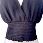 Wilfred  Wistful Blouse Black Sheer Long Sleeves Smocked Surplice Size Medium EUC Photo 9