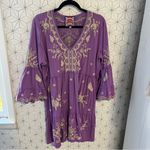 Johnny Was  Arzella Knit Easy Tiered Dress Purple Embroidered Photo 3