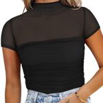 NWT REORIA Women’s Sheer Mesh Ruched Bodysuit – Small Black Photo 4