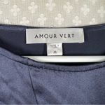 Amour Vert Dark Blue Silk Tie Side Short Sleeve Top Photo 1
