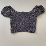 Aeropostale Aéropostale Blue Floral Ruched Crop Top S Puff Sleeve Drawstring Y2K Cute Blouse Photo 1